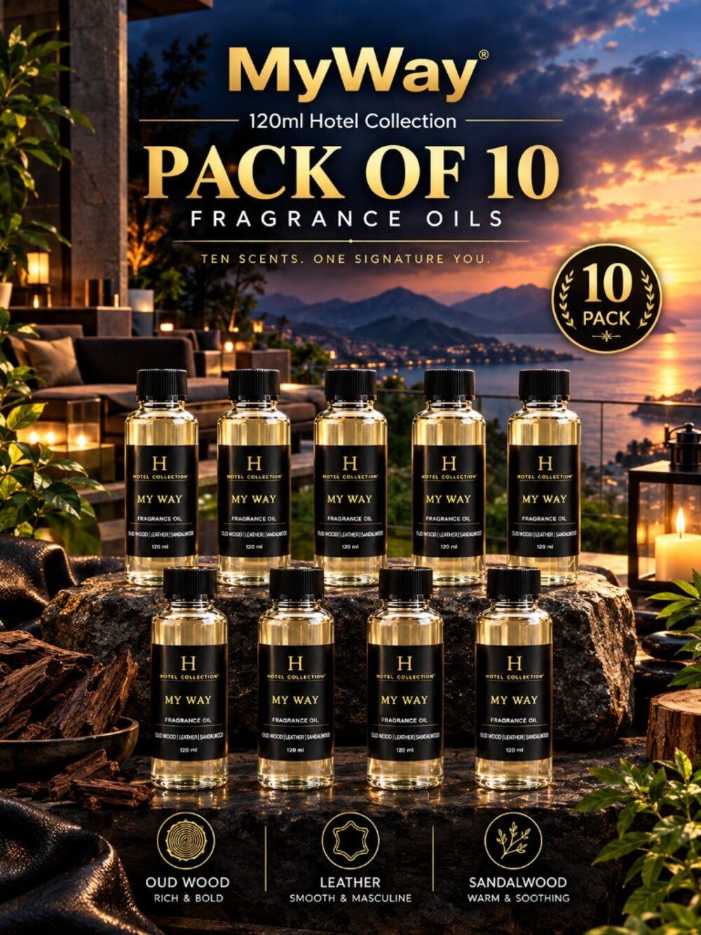 MyWay Hotel Essential Scent Diffuser Oil 120mL,Luxury Aroma, Pack of 10